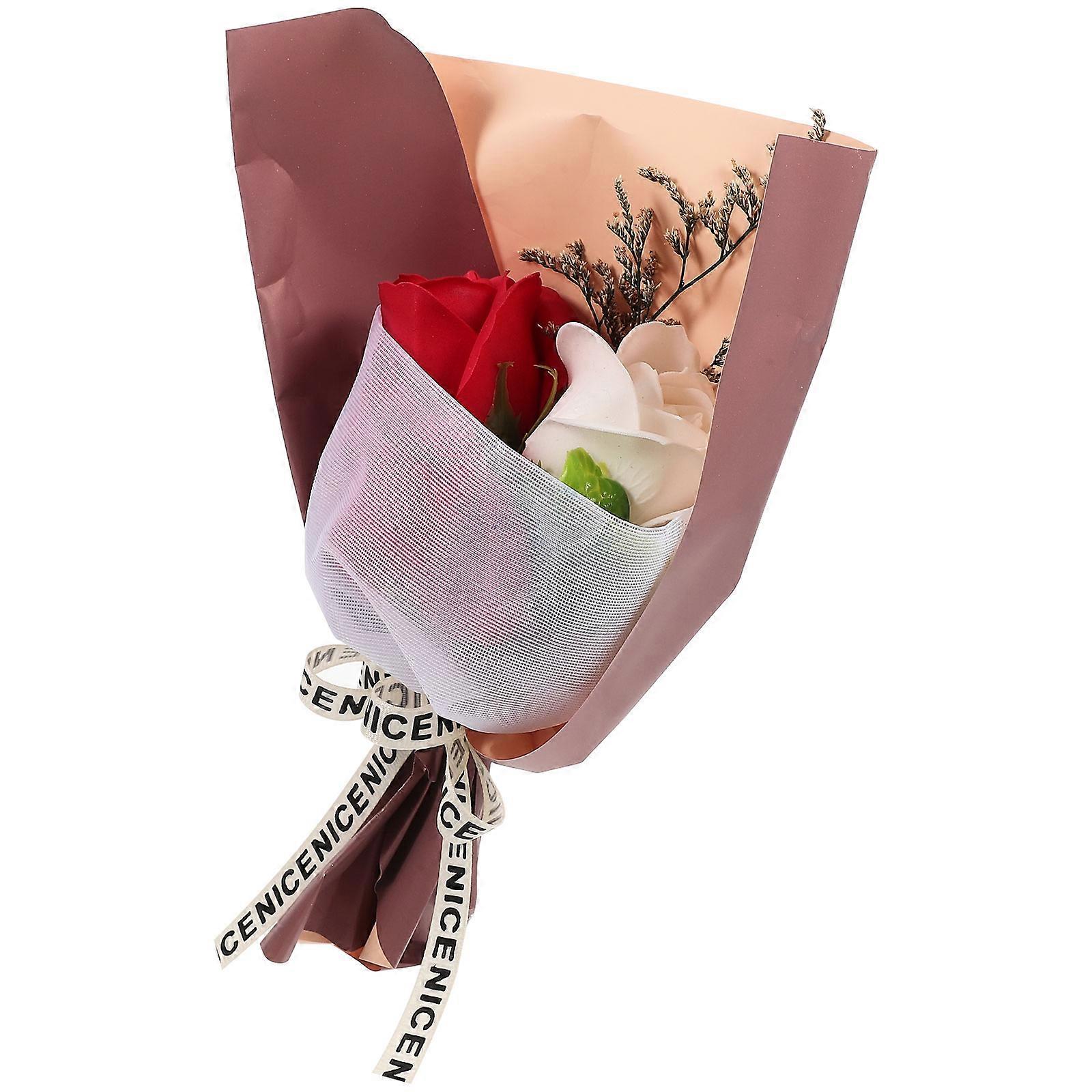 Simulation Rose Bouquet Gift Box Handmade Soap Flowers Decors Wedding Party 9.8×5.7×2.4in 1 Set