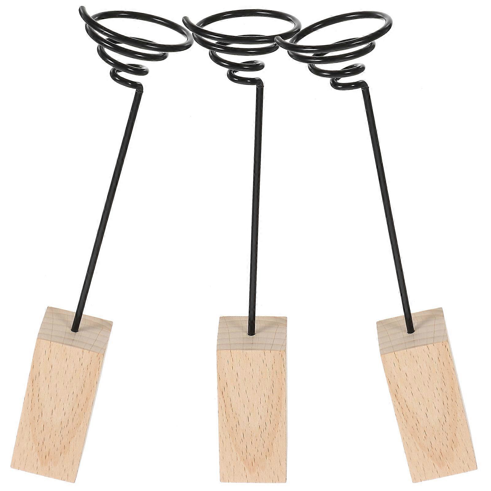 3pcs Air Plant Stand with Wooden Base, Flexible Tillandsia Holder for Desktop, Office & Garden Display, Rust Resistant Iron Plant Pot Rack