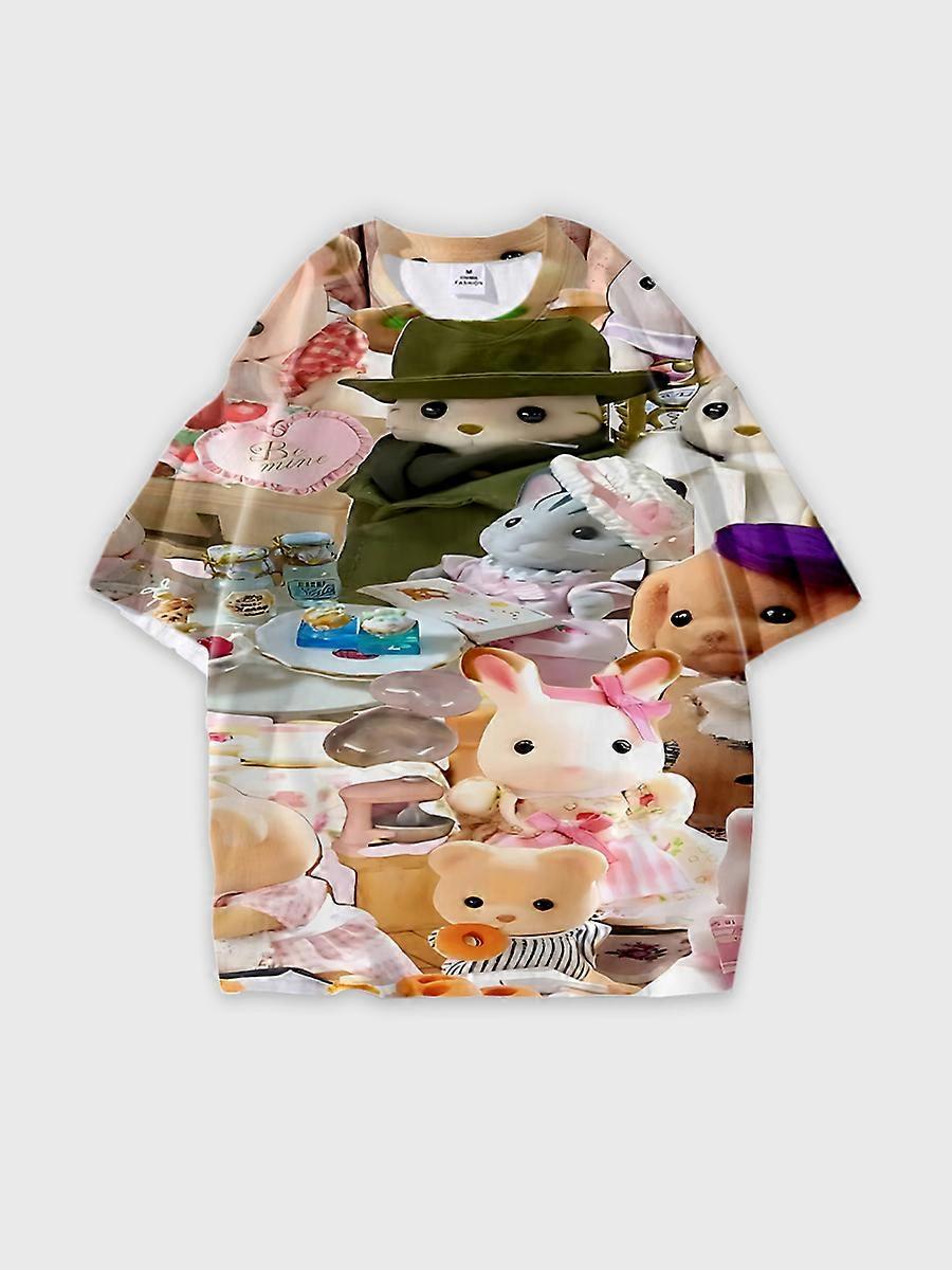 T-shirt round neck Role Pattern loose short sleeve D1864