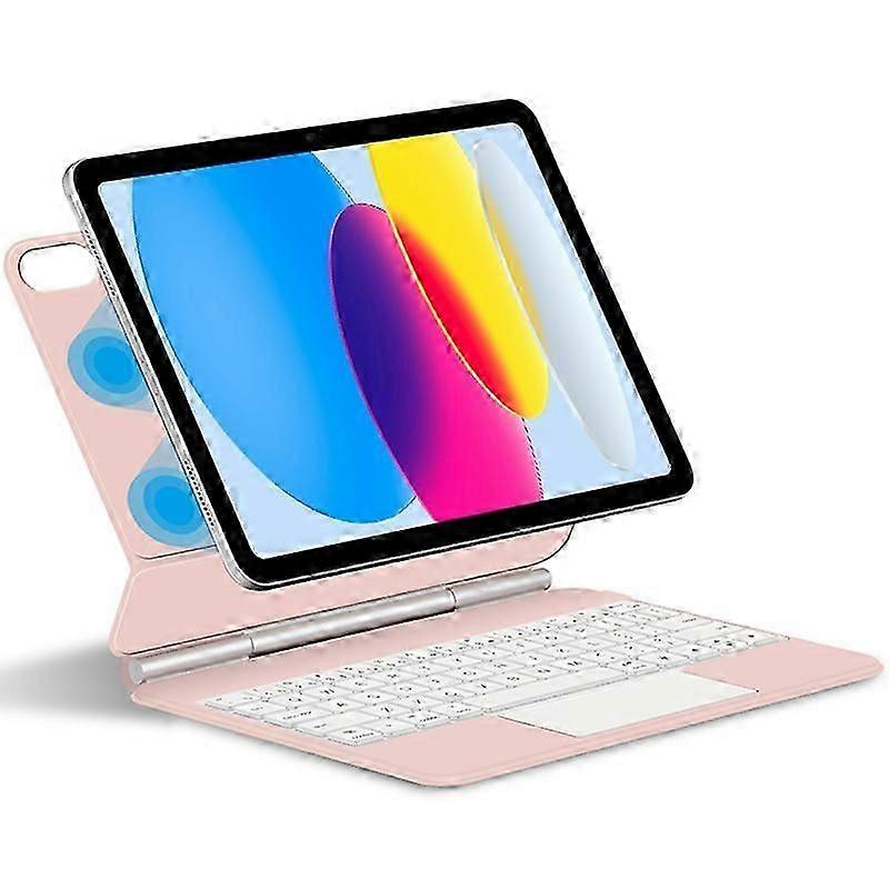 For iPad 10.9 (2022) Magnetic Floating Bluetooth Keyboard + Leather Tablet Case - Pink