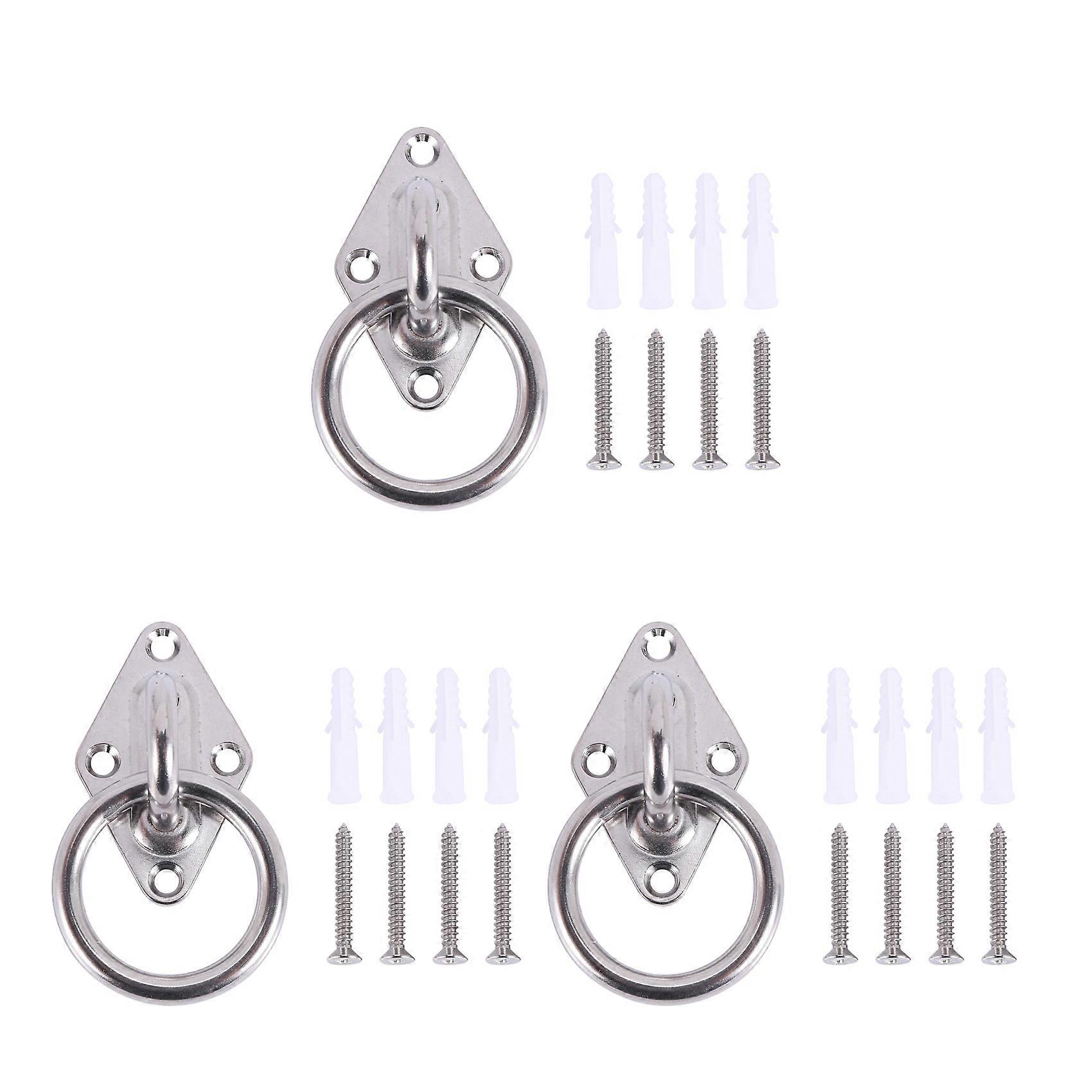 3X Mounting Hook for Wall or Ceiling with Round Ring Stainless Steel - Bracket / Attachment for Slin
