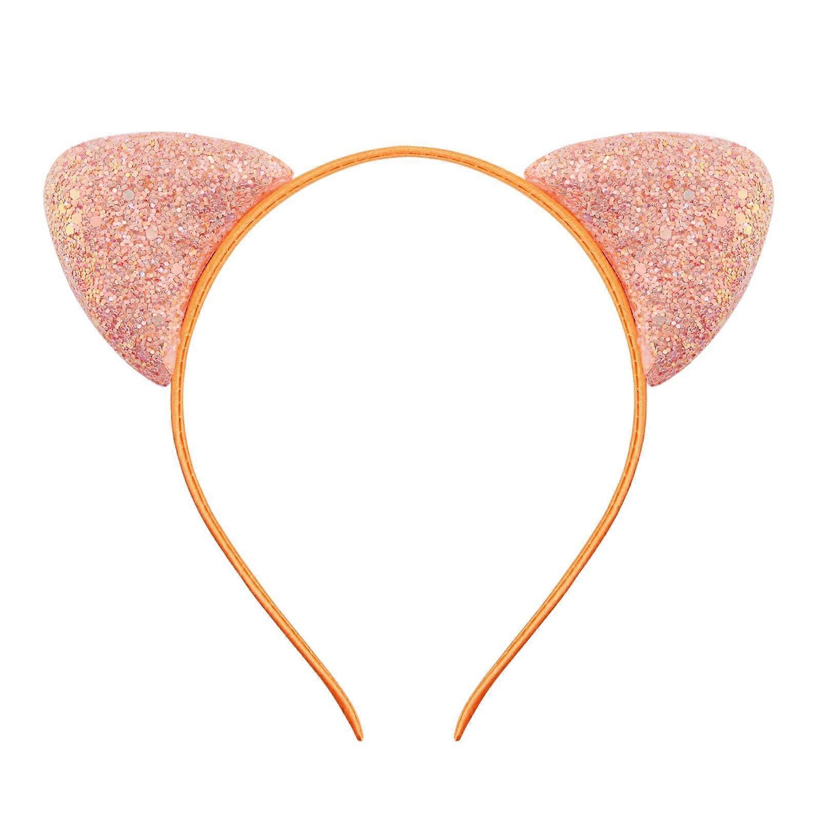 Children's Headband with Cat Ears, Orange Color, Sequin Design, Thin Hair Accessory, One Size Fits All, 1 Piece