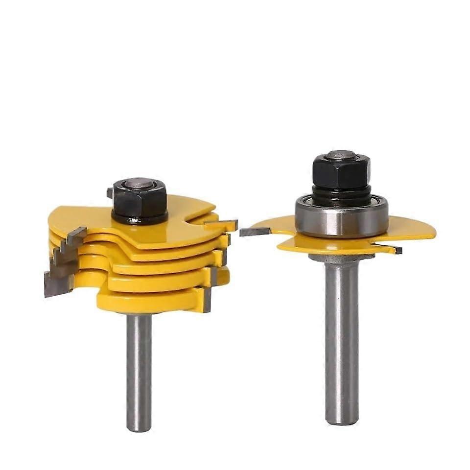 2 Pieces/set 8MM 12MM Shank Wood Carving Router Bits 6 PCS Slot Cutter 3 Wing Router Bit Set Woodworking Tenon Chisel Cutter Tool (8MM Shank)