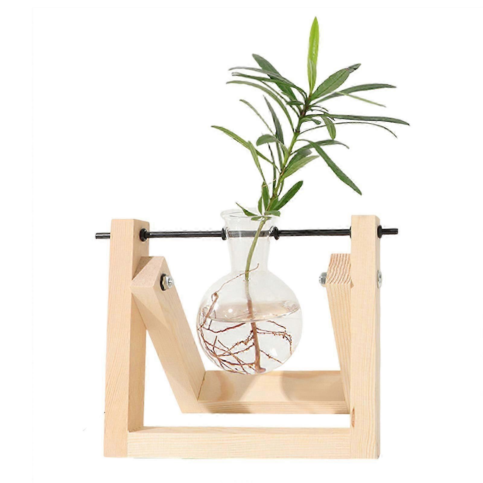 Desktop Hydroponics Glass Bulb Planter Vase with Wood Stand Versatile Table Decorative Vase for Home/Office