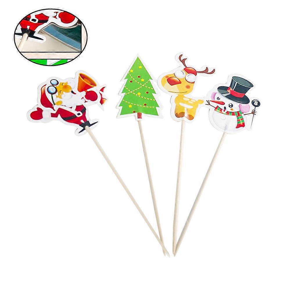 40Pack Wooden Christmas Theme Fruit Dessert Cake Toppers Decorative Toothpicks For Party Hosts Assorted Color And Pick Up Food Items