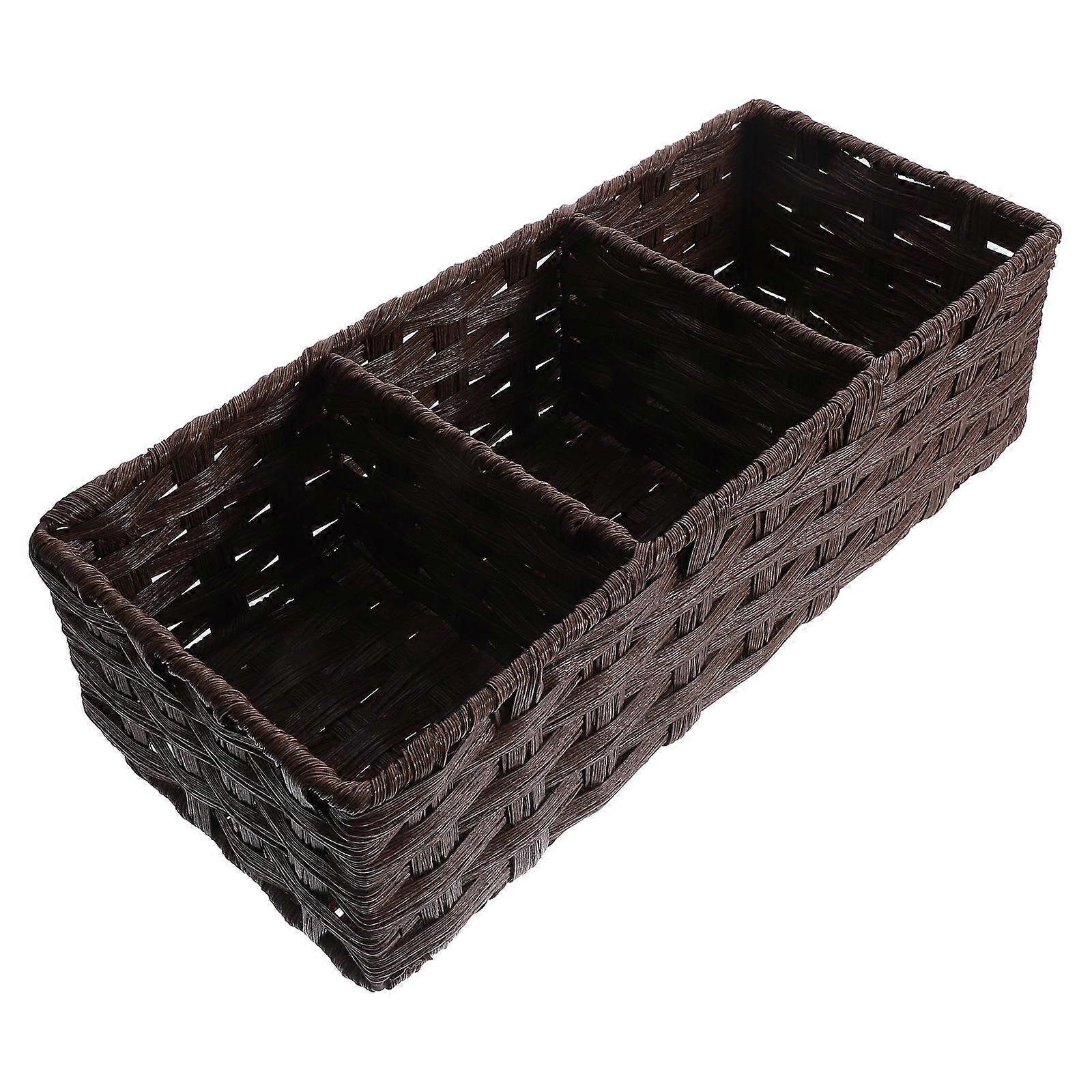 Coffee Woven Storage Basket for Home Office Kitchen with Multi Compartments for Small Items