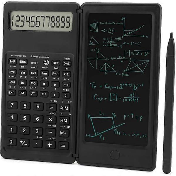 Calculator, slim scientific calculator with erasable pad, 12-digit LCD screen for math, physics/geometry/office calculator (black).