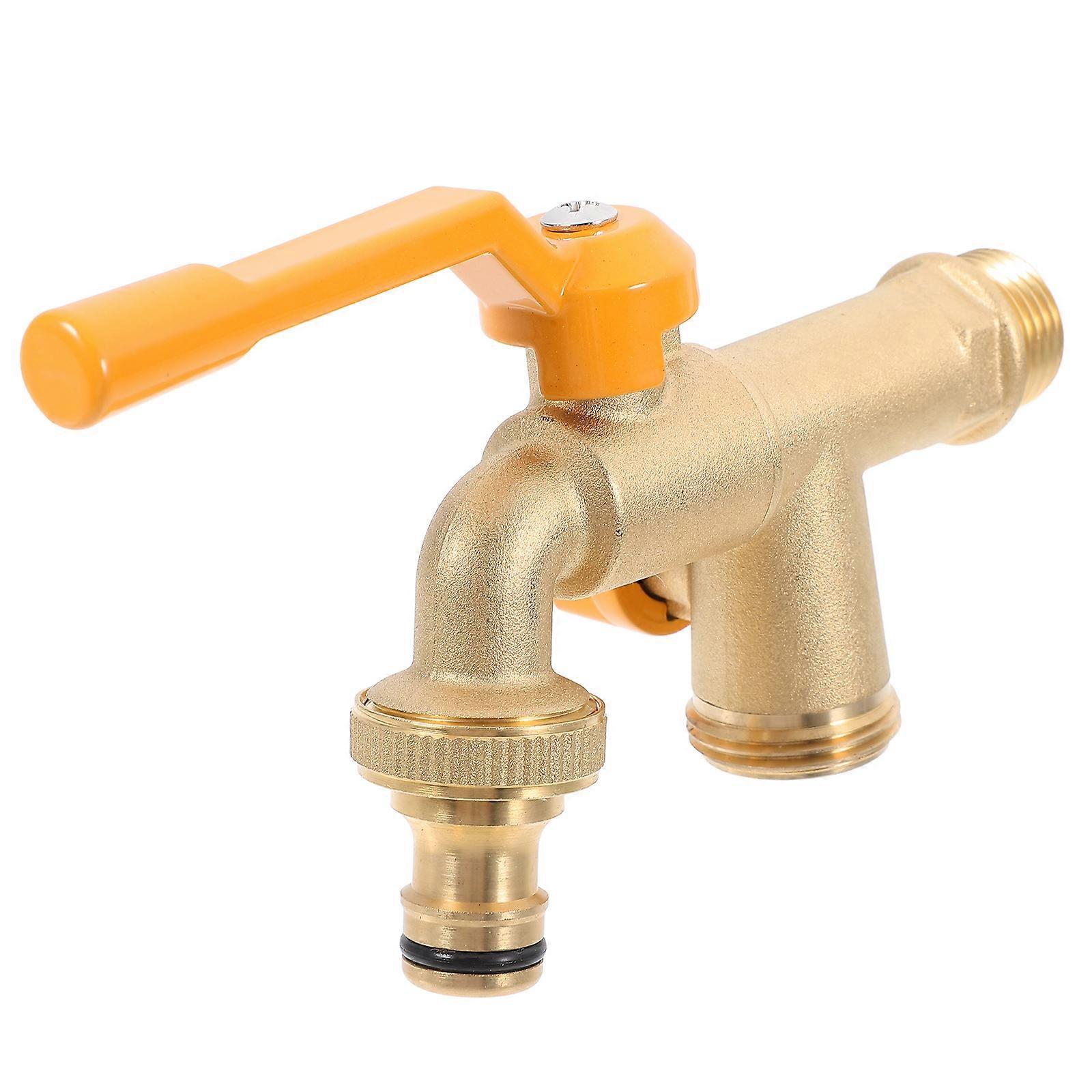 Brass Outdoor Water Spigot Replacement with Dual Outlets for Garden Use Golden High Flow Design Easy Installation