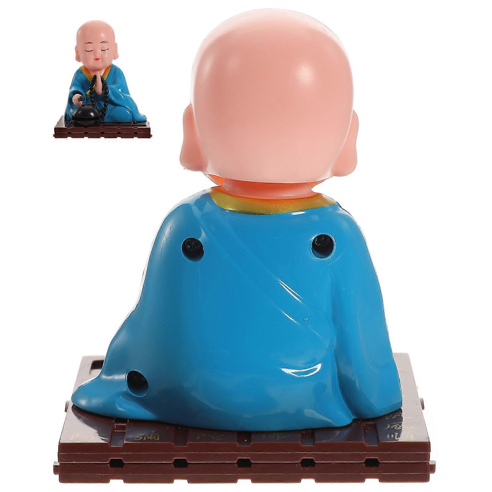 Solar Powered Monk Figurine Ornament Cute Waving Arms Buddha Decoration for Car Dashboard, Office Desk and Home Decor