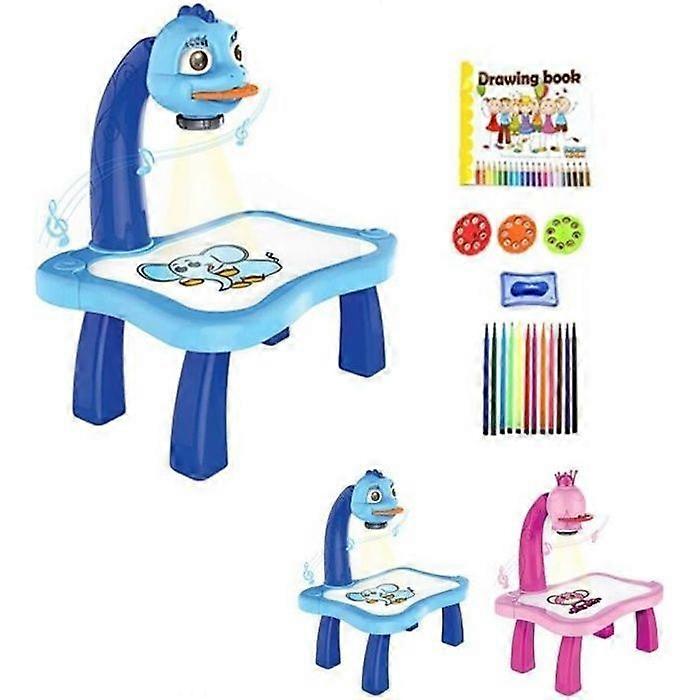 Kids Smart Led Projector Painting Art Drawing Table Desk Toy For Children Kids Early Learning blue -FJFK1901