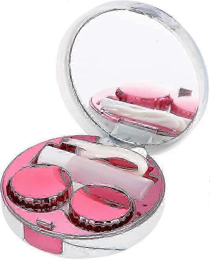 Marbled Contact Lens Case with Eye Pattern - 4 Colors (Pink) Portable Kit