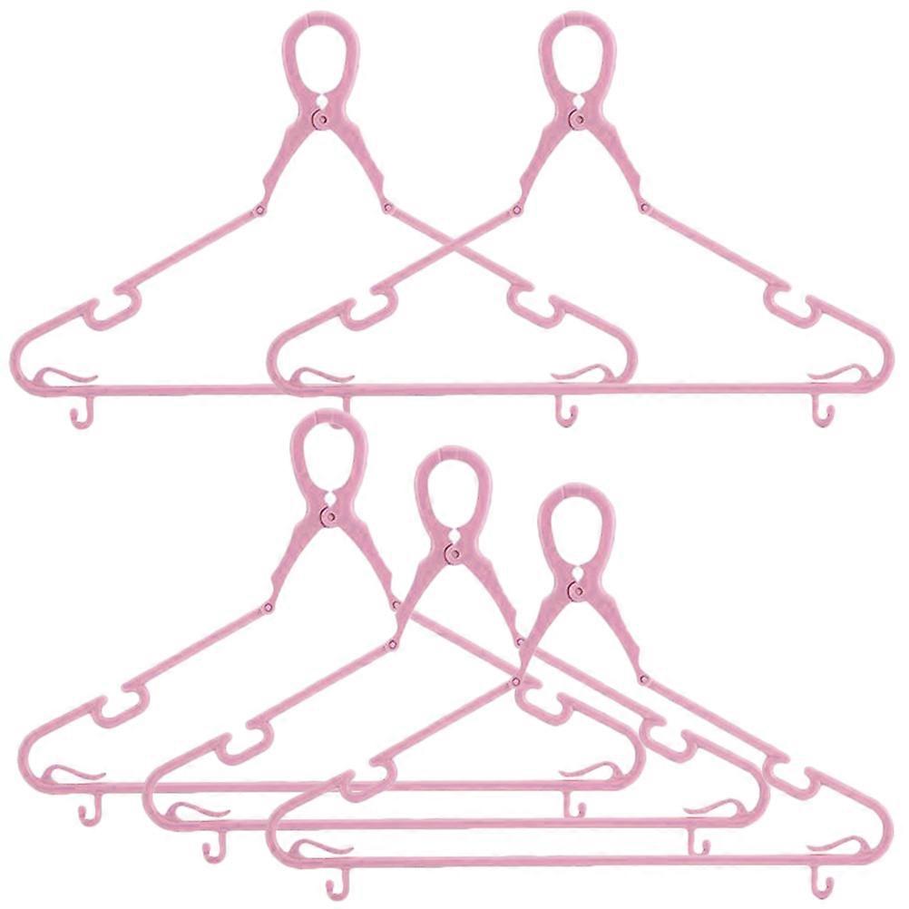 Pink Windproof Clothes Hangers with Clamp and Hooks for Home Use Made of Plastic 5pcs