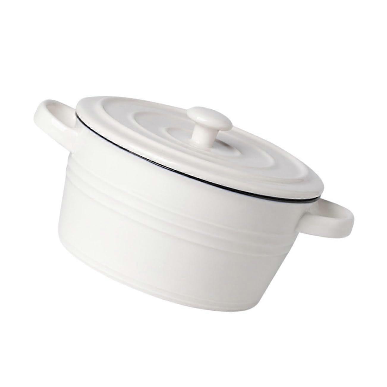 Ceramic Bowl With Two Handles And Lidded Dessert Bowl For Noodles And Soups Family And Catering Use
