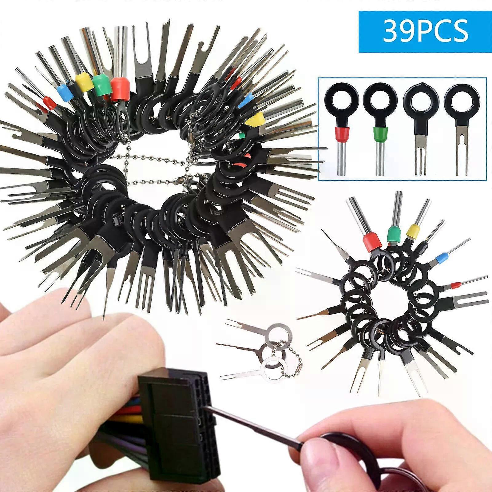 39Pcs Car Electric Crimp Connector Pin Extractor Puller Terminal Kit Cable Clamp Removal Tool