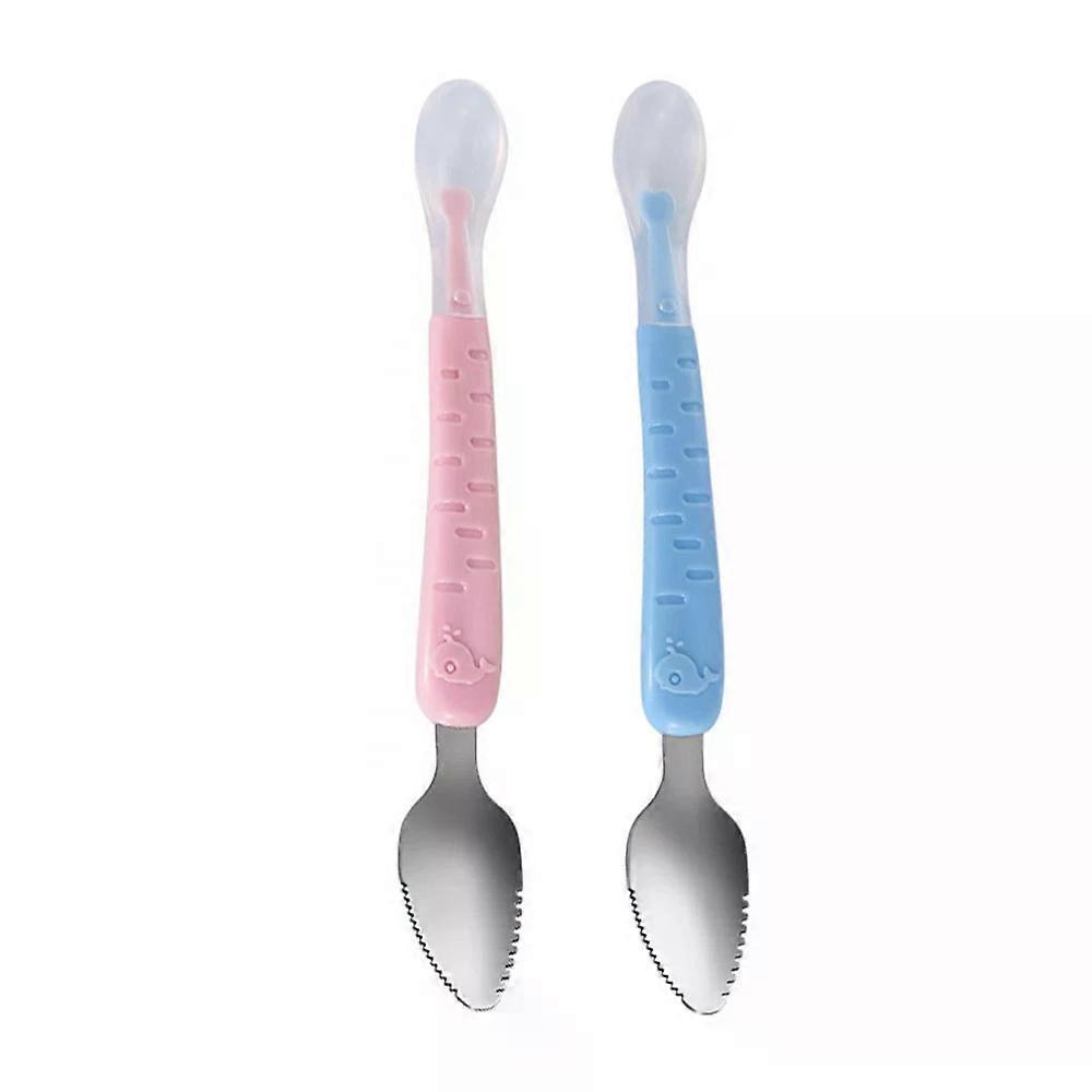 Fruit Puree Spoon, 2pcs Double-headed with Silicone Handle for Kids