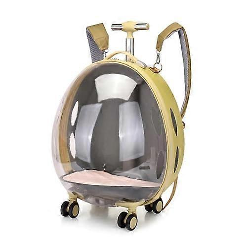 Pet Carrier on Wheels Clear Trolley Suitcase Portable Backpack for Dogs and Cats Large Capacity Khaki
