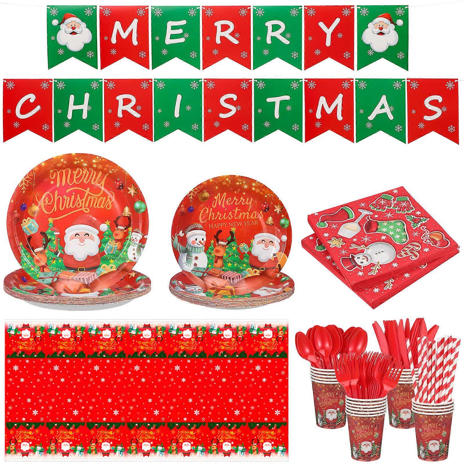 Christmas Decoration Tableware 1 Set Featuring Paper Plates And Tablecloth Suitable For Various Occasions