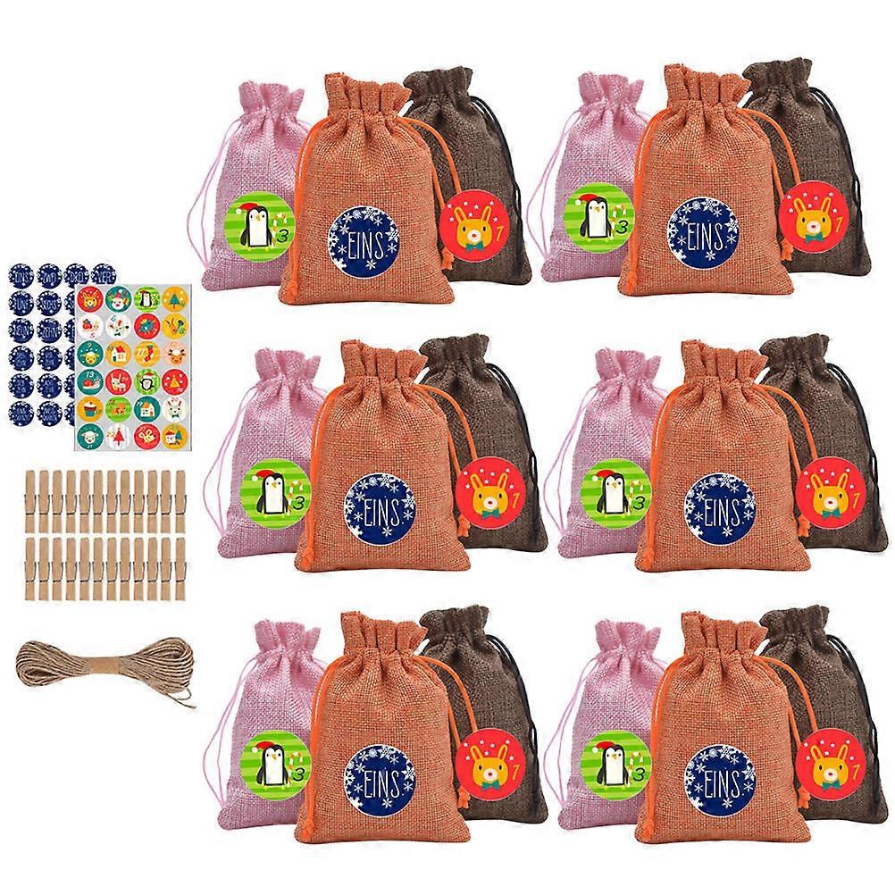Christmas Countdown Decor Bag Set of 24 Hanging Candy Bags in Assorted Colors for Advent Gifts and Wall Hanging Plastic