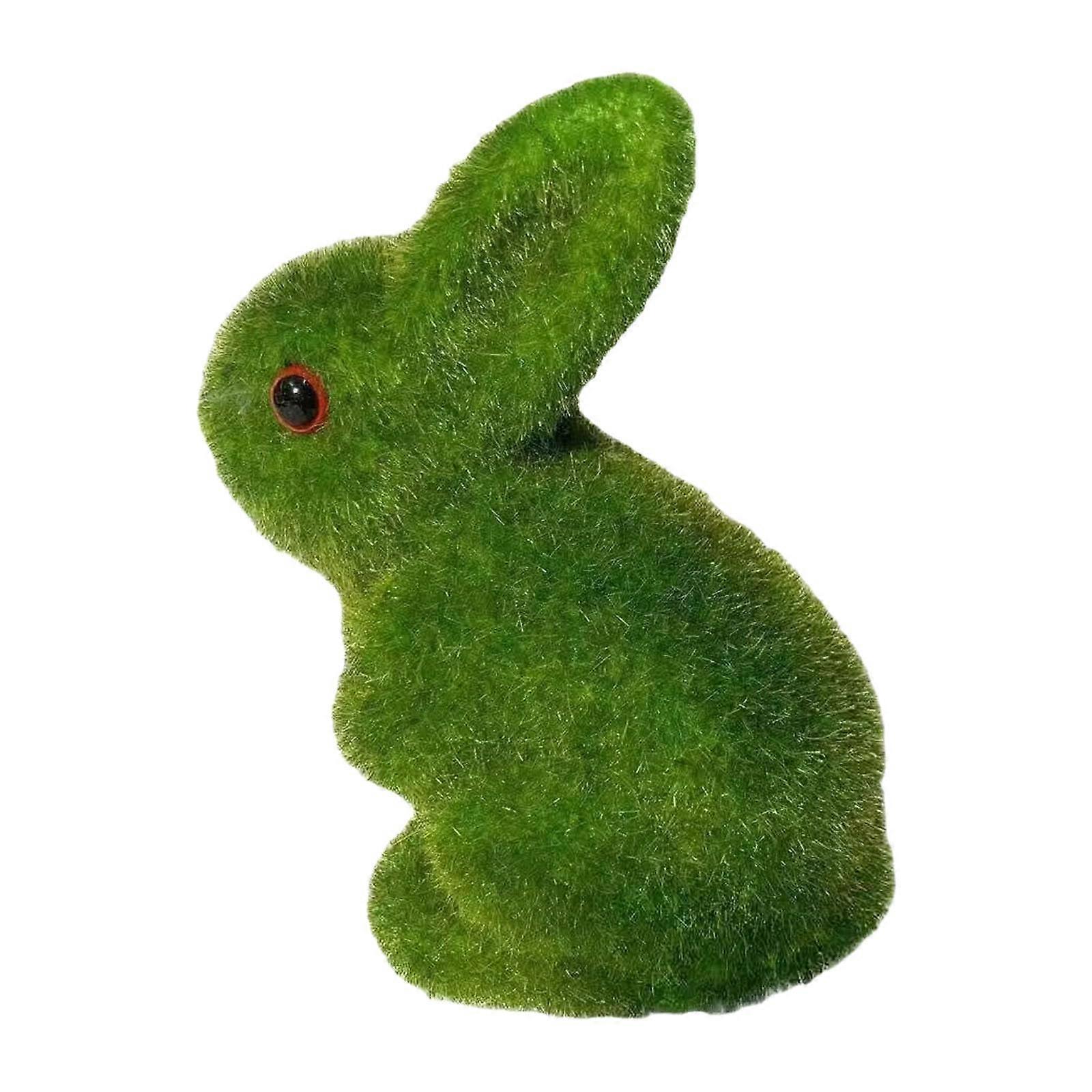 Realistic Resin Craft Green Flock Easter Bunny Figurine for Balcony Garden and Window Display Decoration