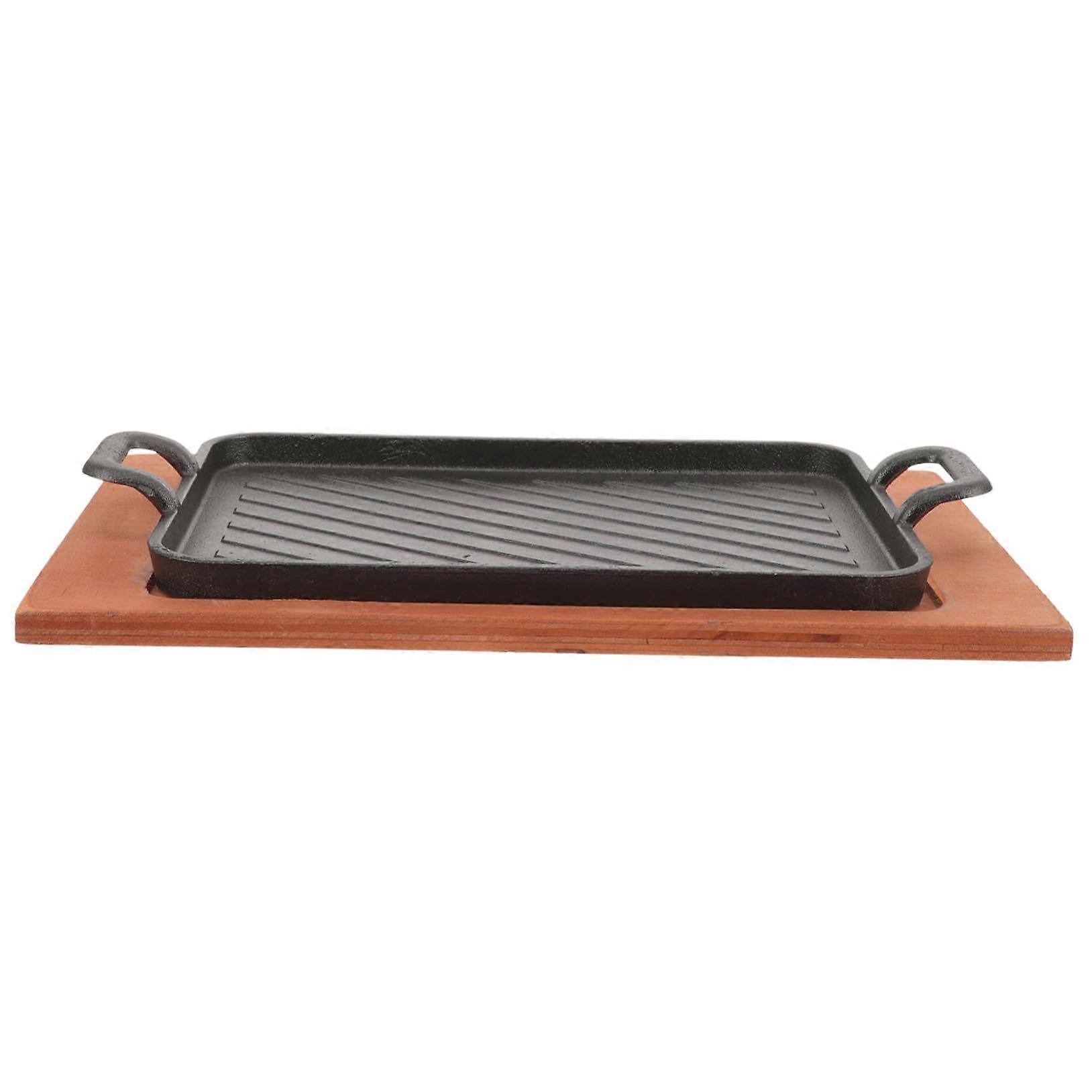 1 Piece Cast Iron Rectangular Grill Plate with Handles for Camping Picnic and BBQ, Heat Resistant and Durable