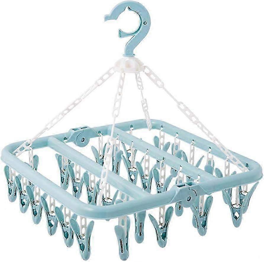 Foldable Clothes Hanger with 32 Clips - Windproof Underwear & Baby Clothes Dryer for Socks, Bras, Towels & More
