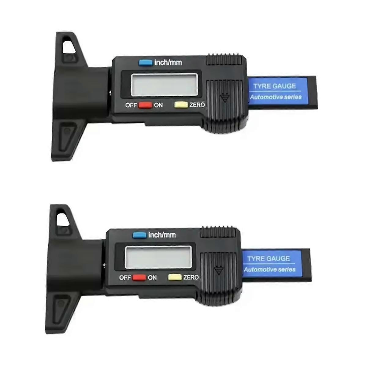 2Pcs Depth Gauge Tread Depth Gauge LCD Tire Tread Gauge