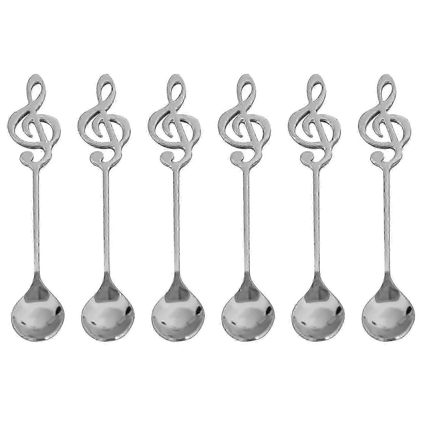 2025 6-Piece Adorable Stainless Steel Teaspoons with Musical Notation Design Ideal for Coffee Dessert Cake and Ice Cream Serving