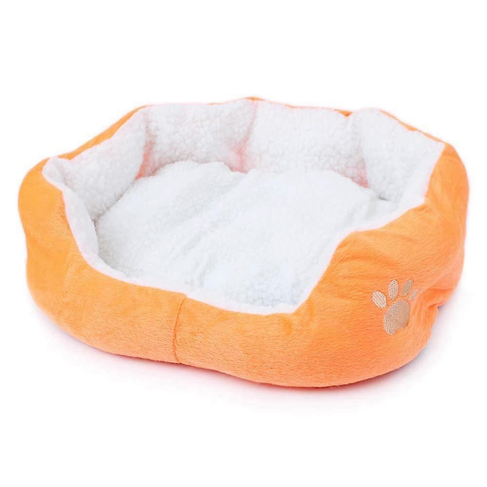 Orange Dog Bed With Sheepskin Faux Fur – Cozy Winter Dog Basket – Soft PP Cotton Filling – Easy to Clean Size Medium