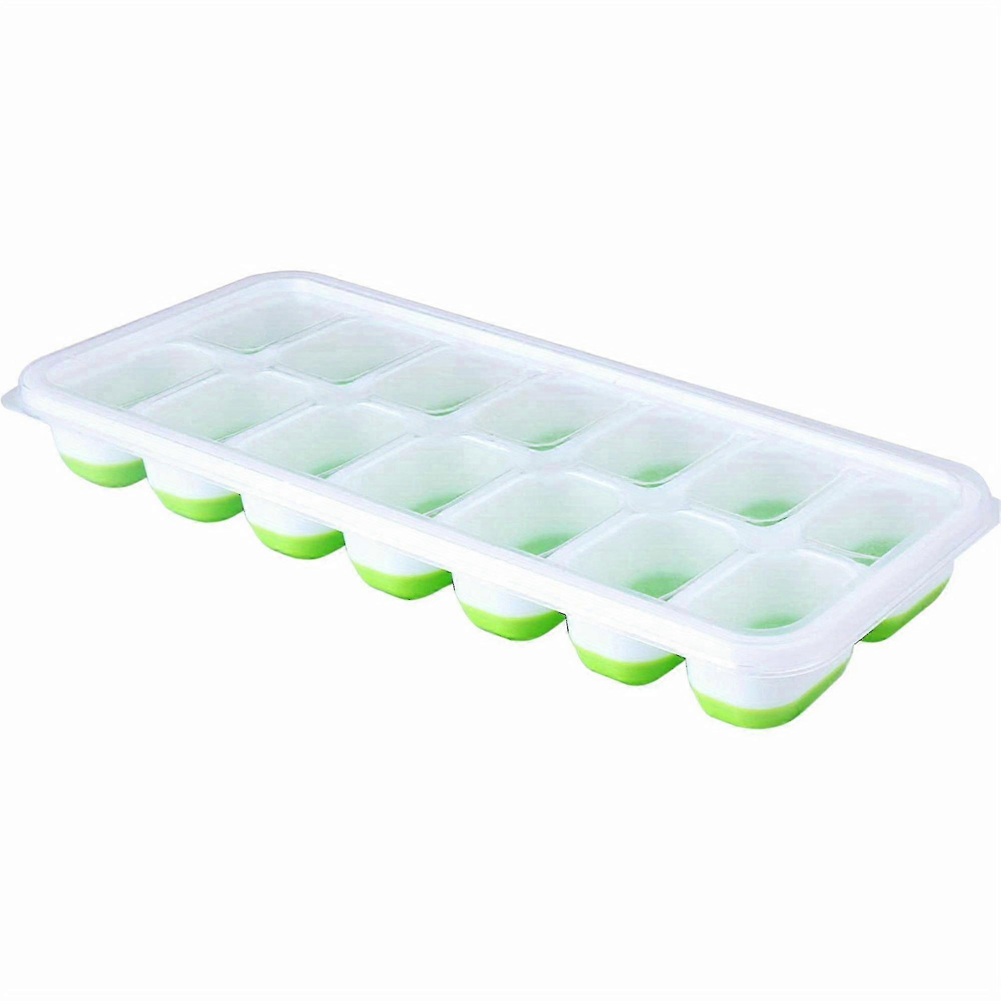 1pc Flexible & Stackable Silicone Ice Cube Mold with Spill-Resistant Lid, Easy Release - Green
