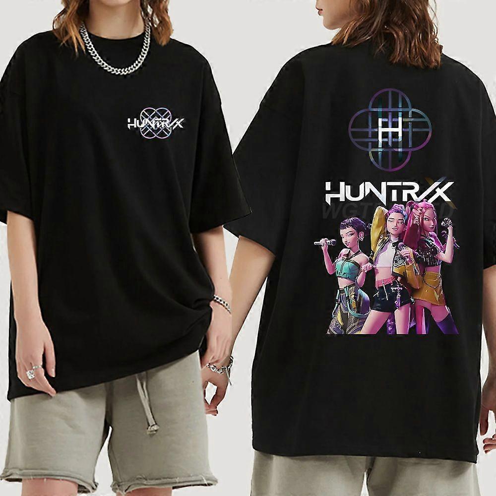 KPop Demon Hunters Printed Round Neck Short Sleeve T-Shirt Bottoming Top Black
