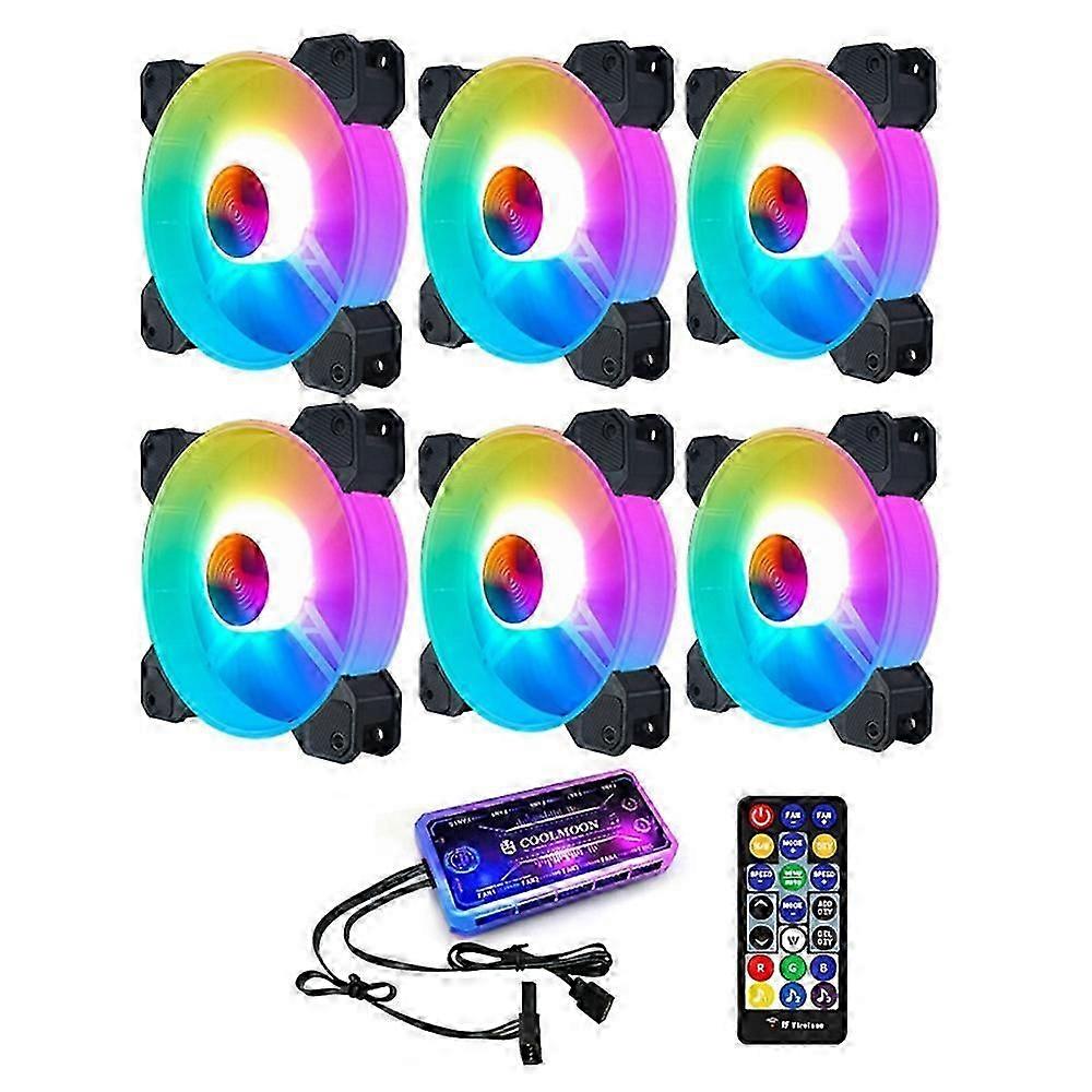 Confezione da 6 pacchi da 120 mm per PC Computer Case Ventola di raffreddamento 6PIN Ventilatore muto RGB LED regolabile con telecomando AURA SYNC