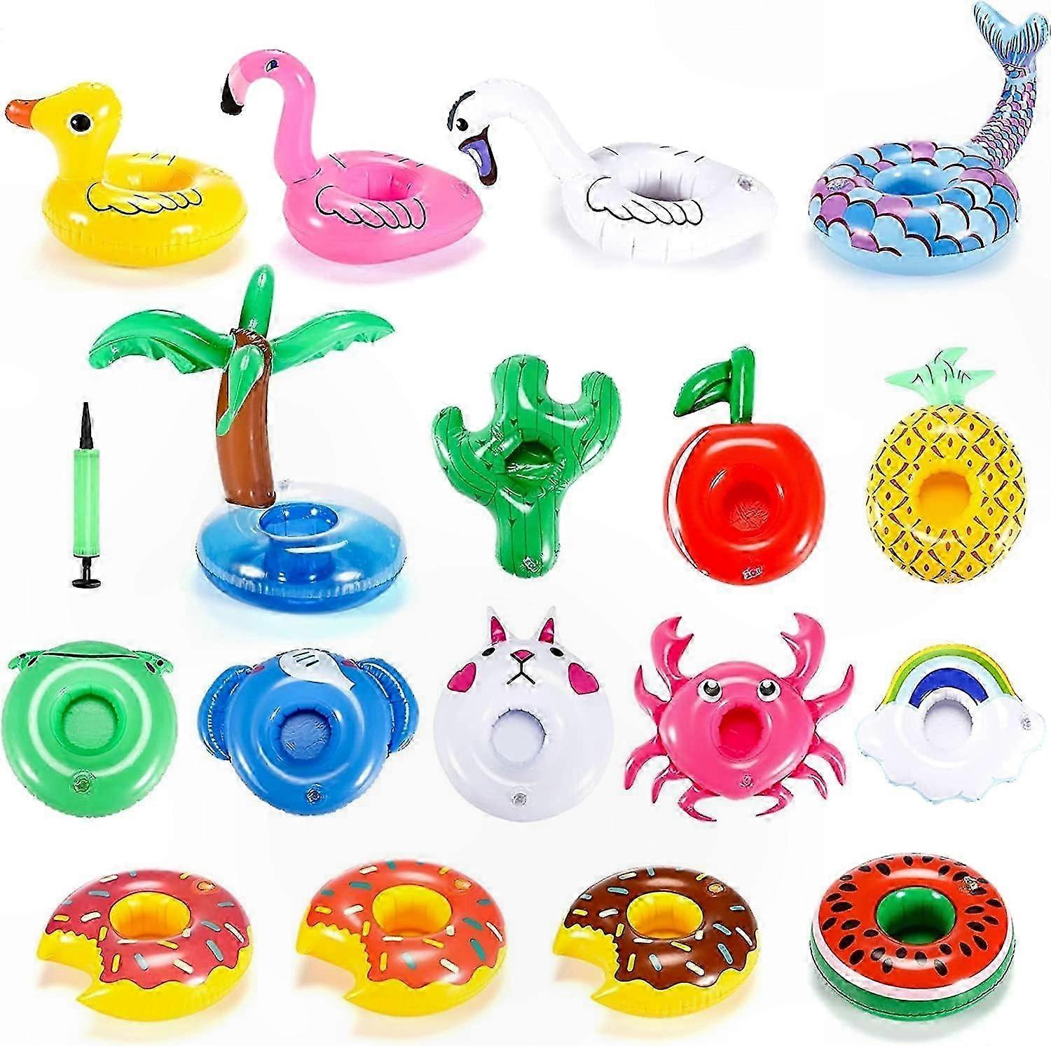 Inflatable Drink Holders Set with Air Pump for Pool, Beach, and Party Use