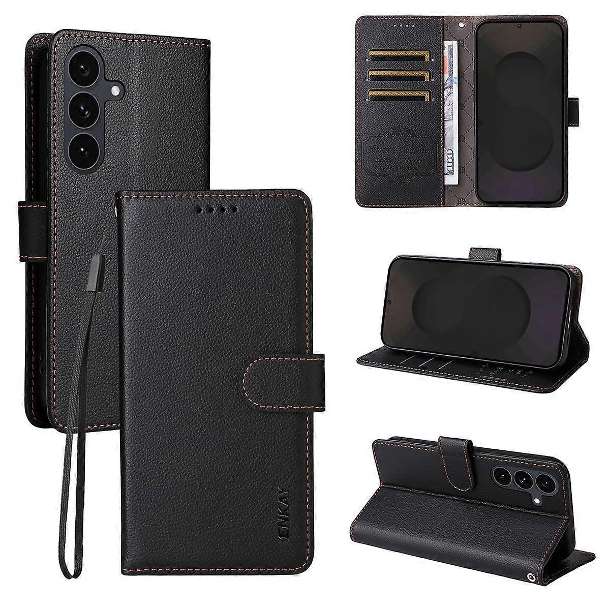 ENKAY RFID Blocking Wallet Kickstand Litchi Texture Leather Phone Case