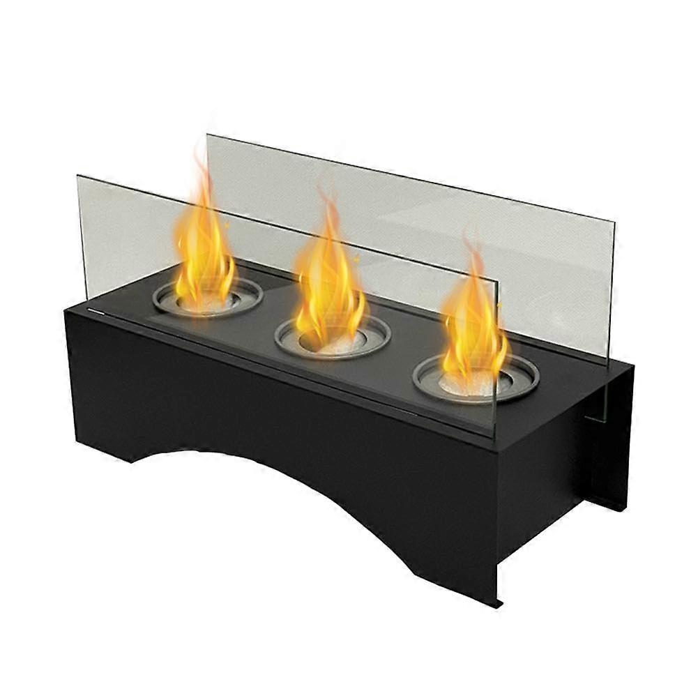Rectangle Fire Pit Steel Mini Fireplace With Smores Maker, Cobblestone Surround, Indoor Safe Burning