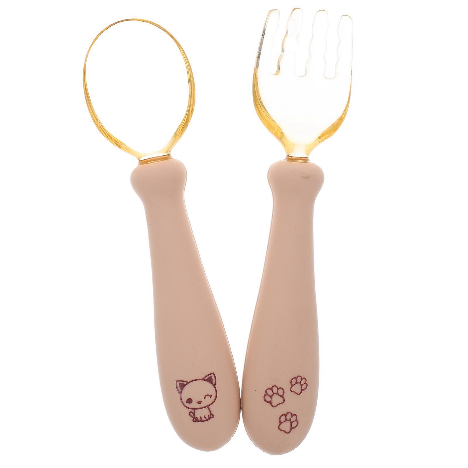 Toddler Fork And Spoon Set Baby Fork and Spoon Set For Mealtime Training Flexible Design Khaki 4.7×1.2×0.4in 1 Set