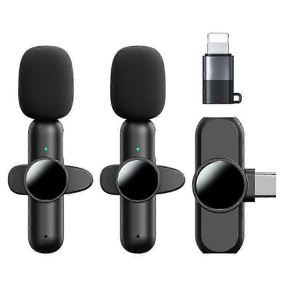 Noise Reduction K3 Mini Lavalier Microphone: 2 Wireless Mics with Type-C Receiver for Smart Devices including iPhone