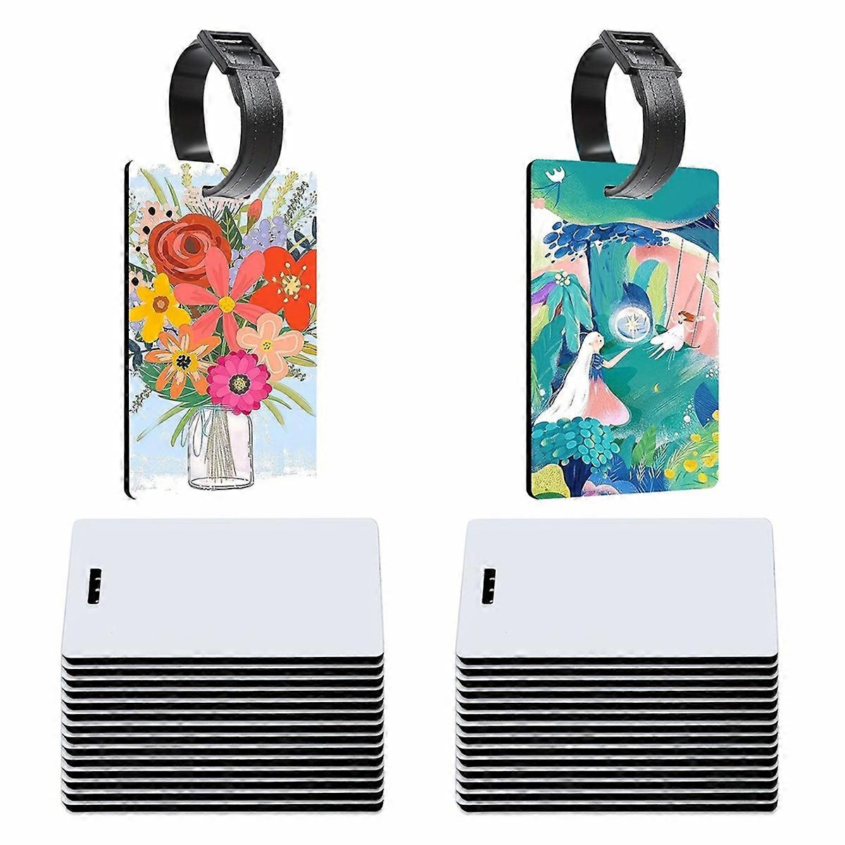 Sublimation Luggage Tag Blanks, Double Sided MDF Suitcase Label Tag Blank Travel Bag Tags with Strap for DIY Design Work