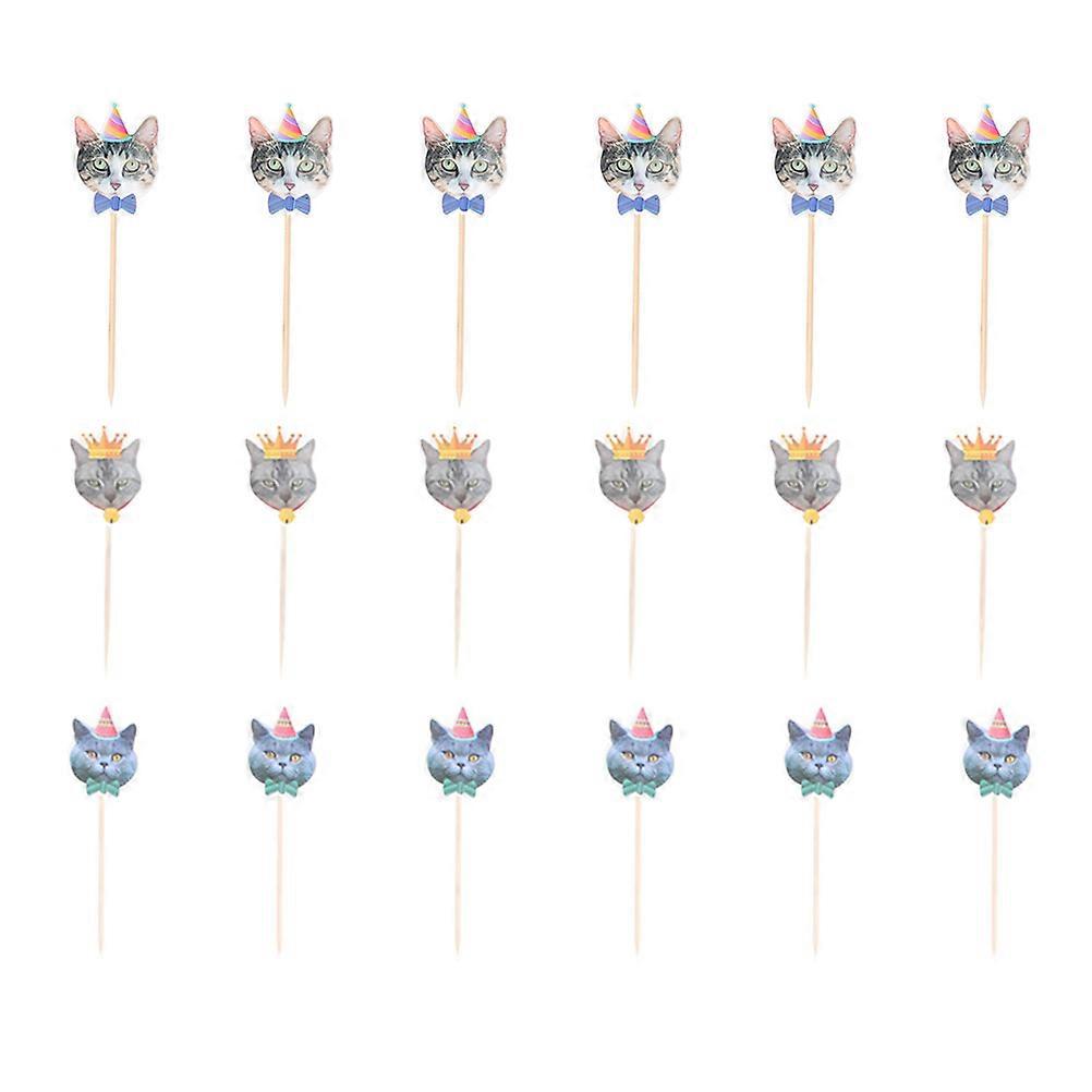 Cat Cake Topper Pet Party Cat Face Insert Flag for 48Pcs Cake Decorations
