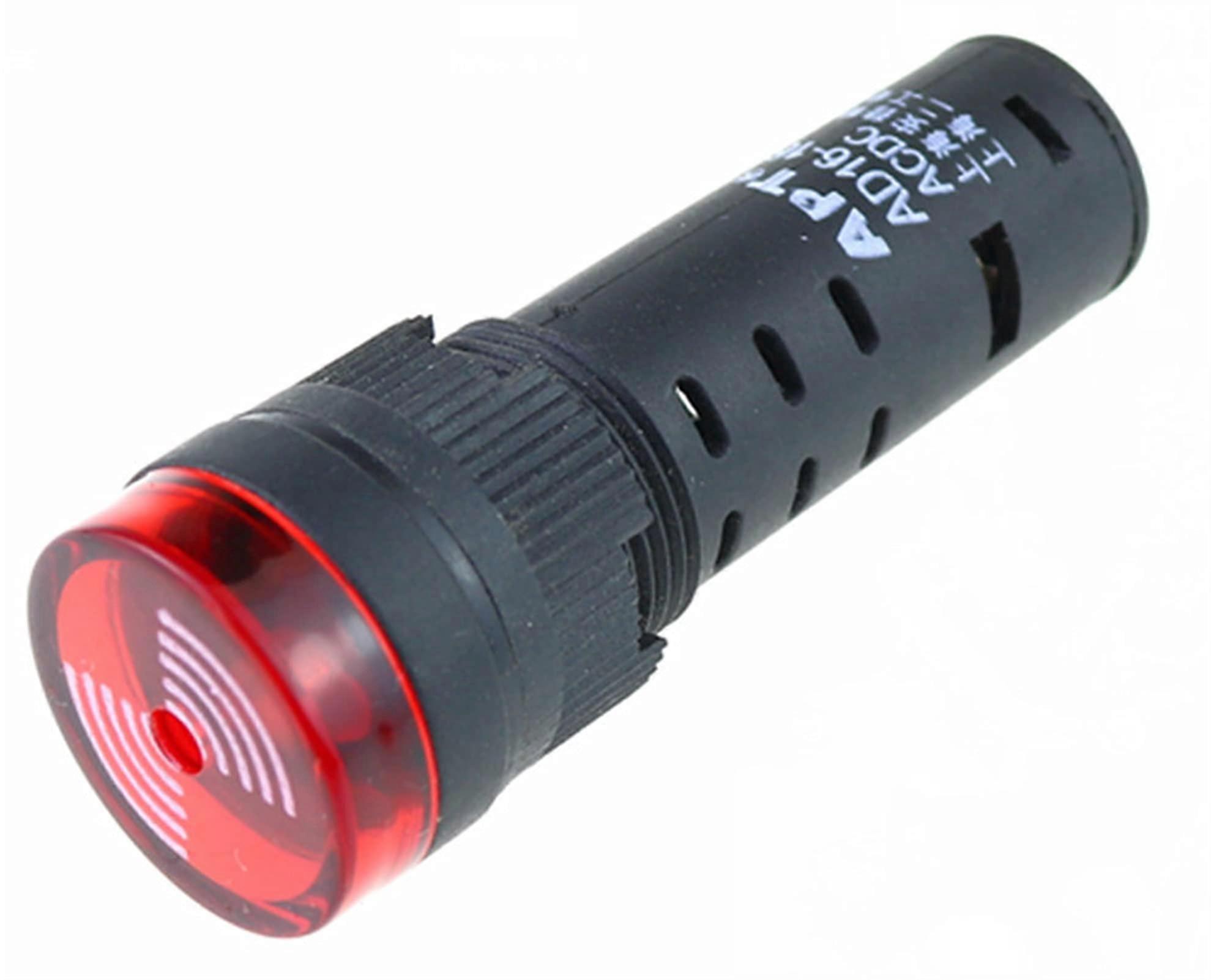 220V AC 16 MM Round Indicator Light Buzzer Red Panel Mount Push Button