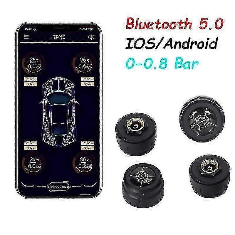 Bluetooth 5.0 bil TPMS dekktrykkalarmsystemsensor Android / IOS dekktrykkovervåkingssystem 8.0 bar