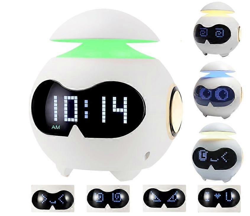 2024 Gift Alarm Clock with Dual Alarm, Cute Emotions, Bluetooth Speaker, Bedside LED Night Light, Digital Alarm Clock for Bedroom-USB Powered(White)