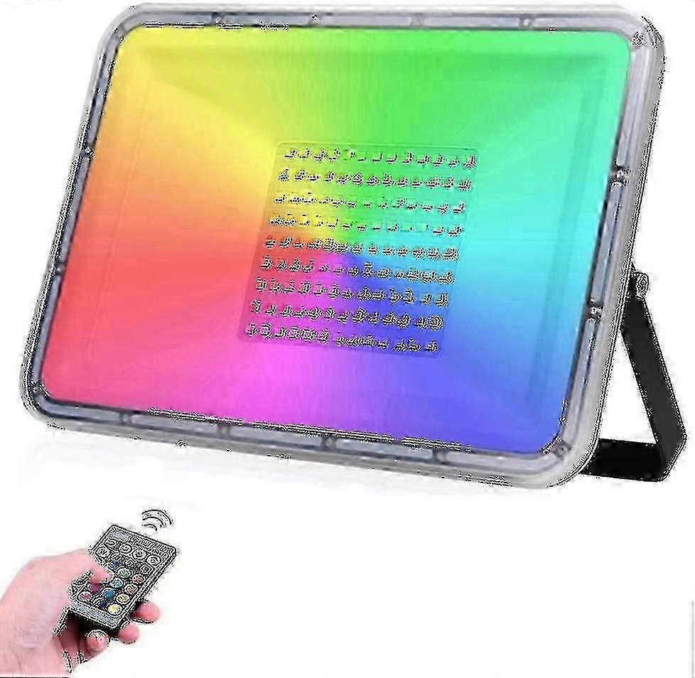 100W Outdoor RGB LED Floodlight with Remote Control, 16 Colors & 4 Modes, IP67 Waterproof