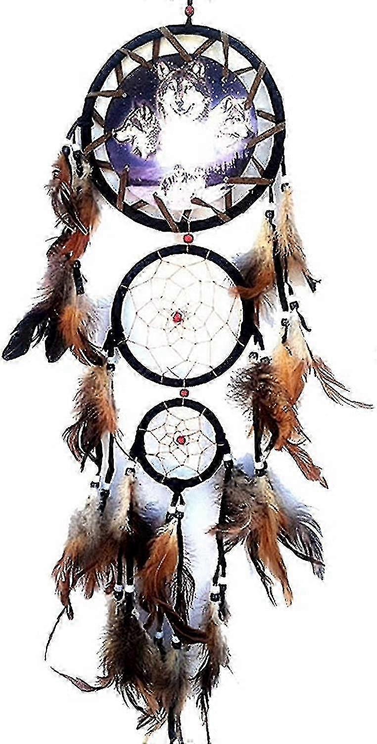 large protective wolf dream catcher with feathers