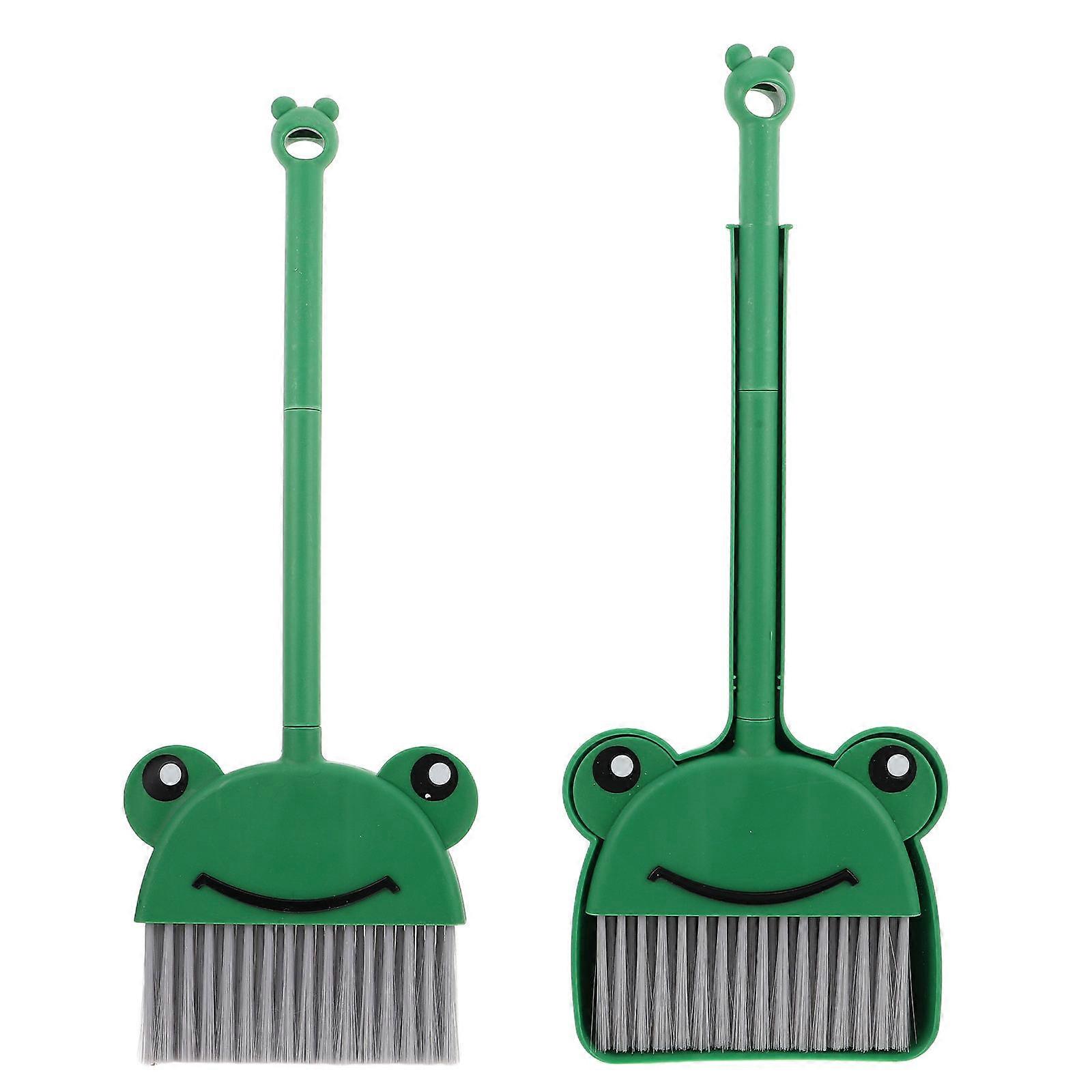 Toddler Cleaning Set Cartoon Broom for Kids with Dustpan 1Set Green