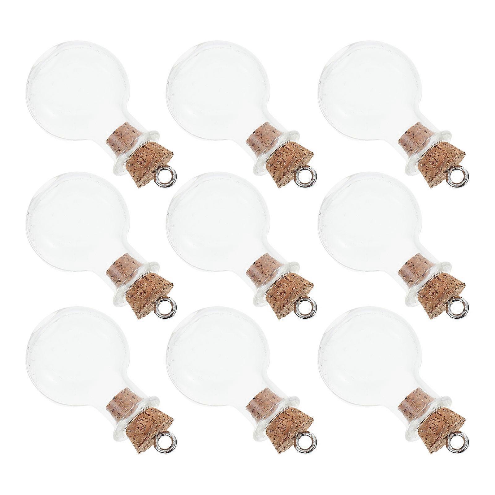 Mini Glass Wishing Bottle Flat Round Glass Bottles for Accessories Hanging Rope Decoration Transparent Material 10Pcs