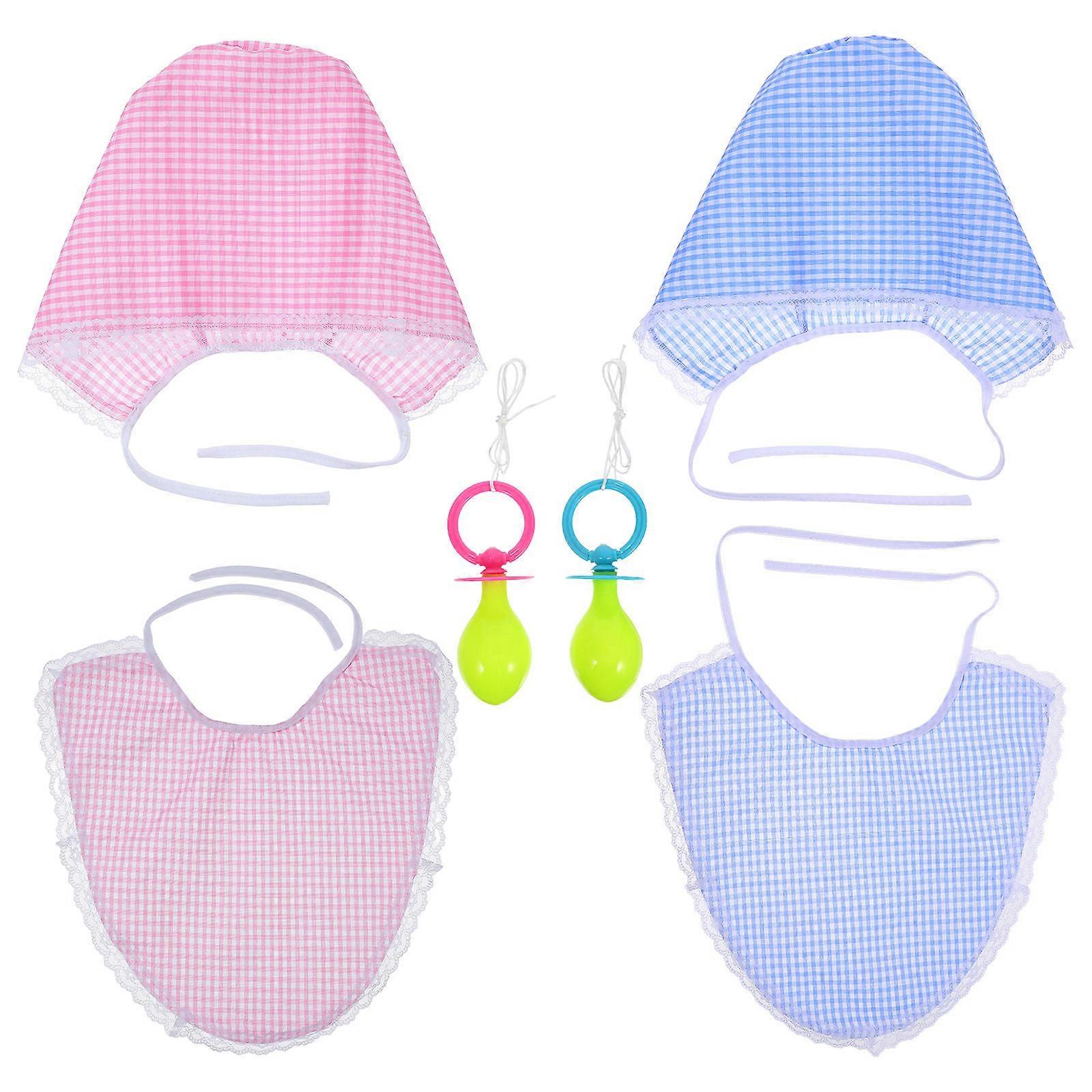 Baby Pacifier Bib Hat Set for Adults Cosplay Prop 2Sets in Assorted Colors