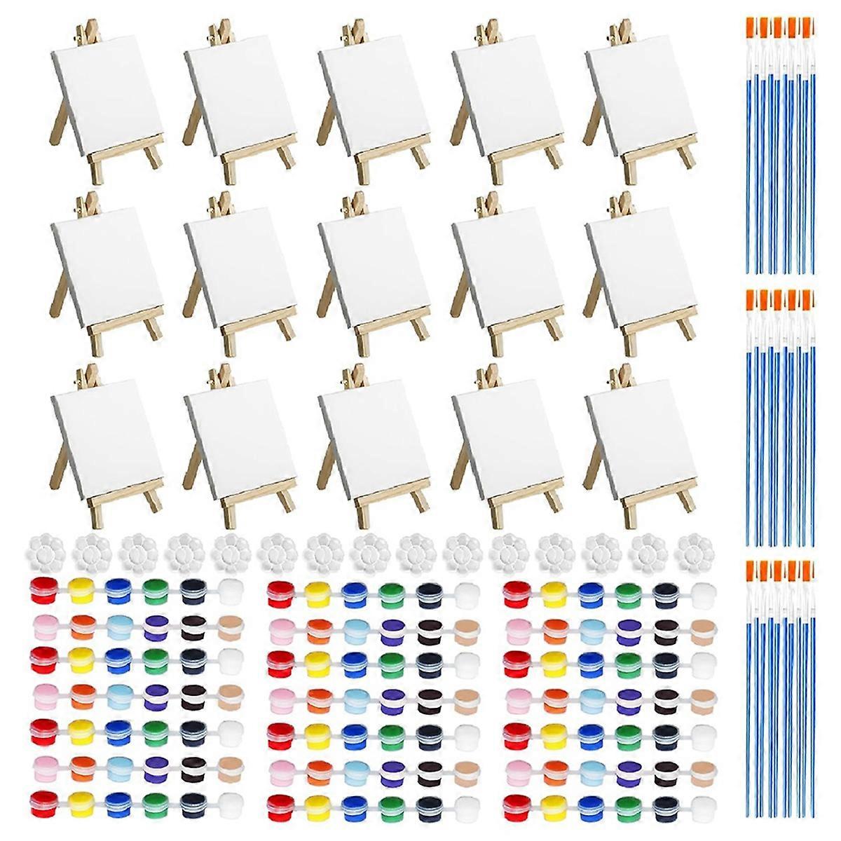 15 Set Mini Canvas and Easel Set, 4 x 4 inch Mini Canvas