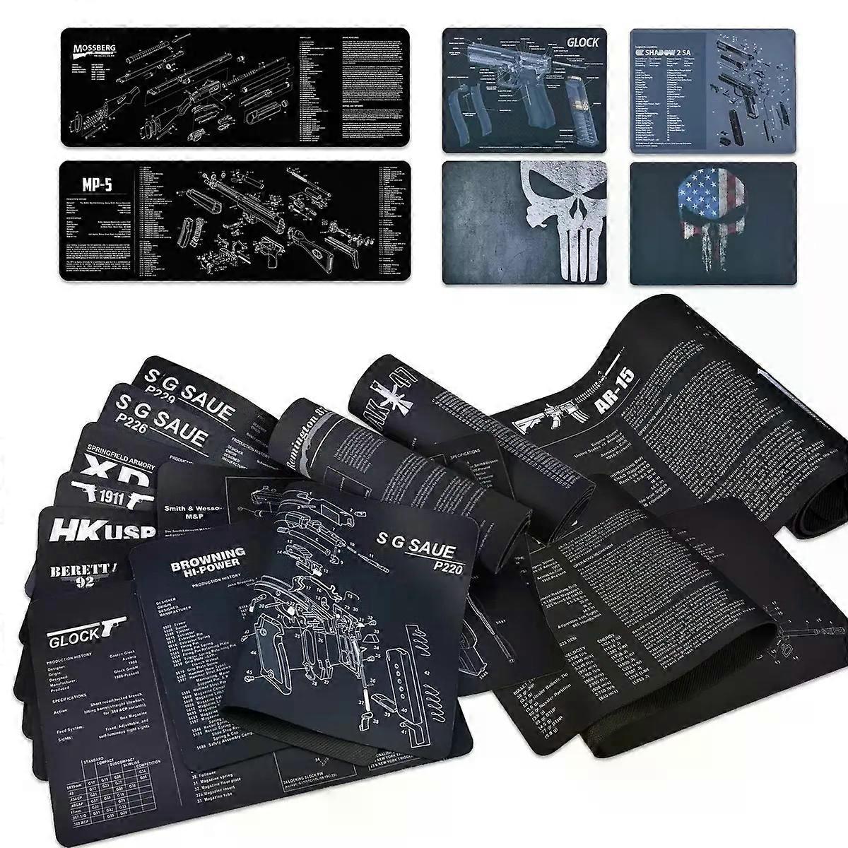 Gun Cleaning Mat with Parts Diagram and Instructions Armorers Bench Mat Mouse Pad Repair Build Tool for Glock M9 1911 AR15 AK47