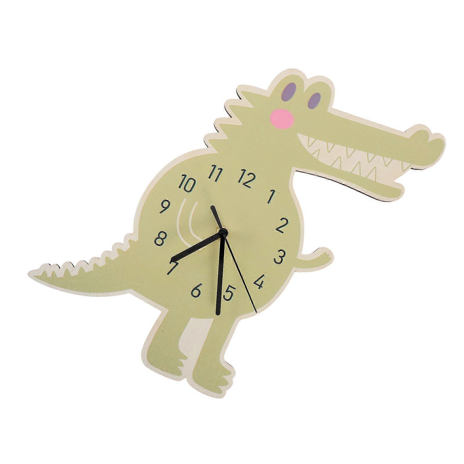 Retro Dinosaur Clock Wooden Silent Wall Clock for Kids 4Pcs Set