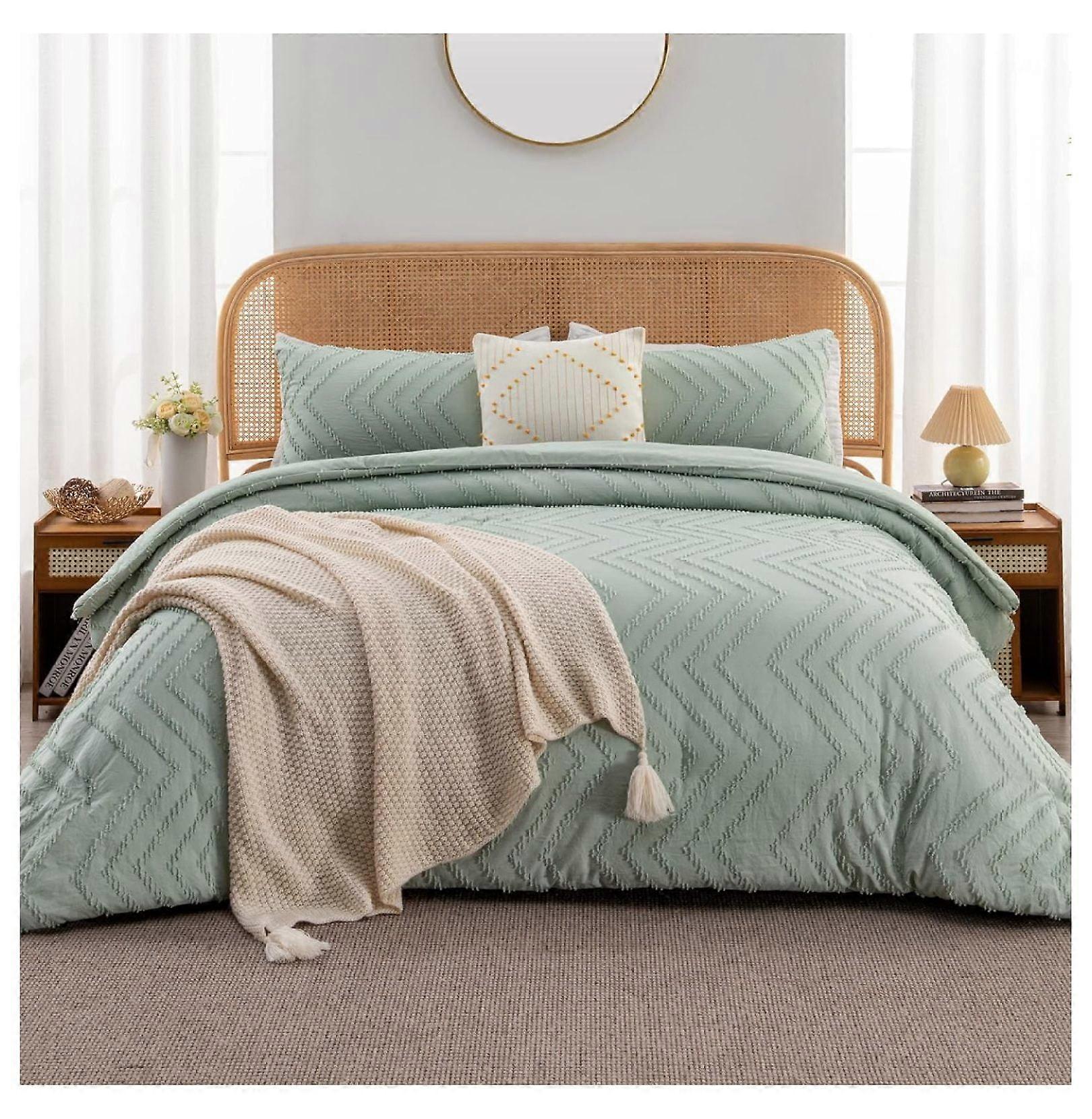 TiaGOC Sage Green Comforter Set Size, 2 Pieces Boho Tufted Bedding Set & Collections, All Season Bed Set (66x90In Comforter and 1 Pillow Sham)
